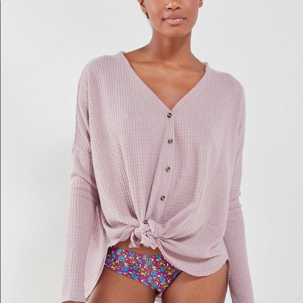 Out From Under Women's Purple Jojo Oversized Thermal Button-front Top xs